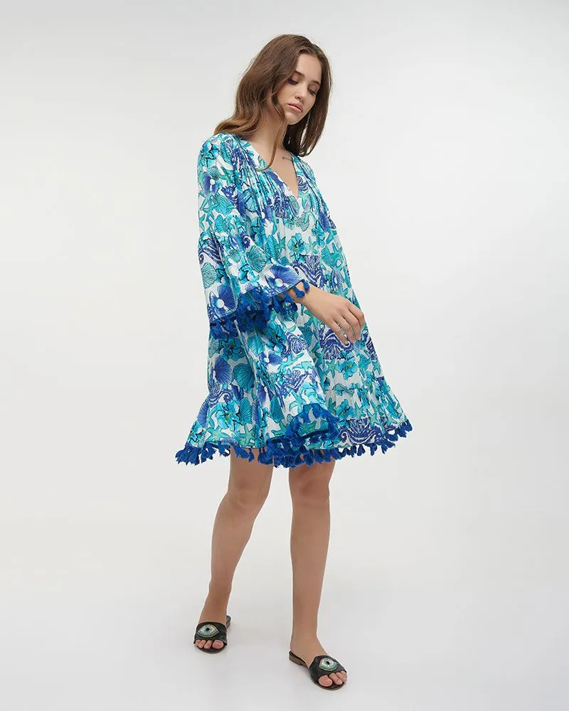 ΚΑΦΤΑΝΙ/ΦΟΡΕΜΑ ΚΟΝΤΟ ΜΠΛΕ/ΛΕΥΚΟ/ΤΥΡΚΟΥΑΖ ΜΕ ΚΕΝΤΗMATA ONE SIZE (100% COTTON)