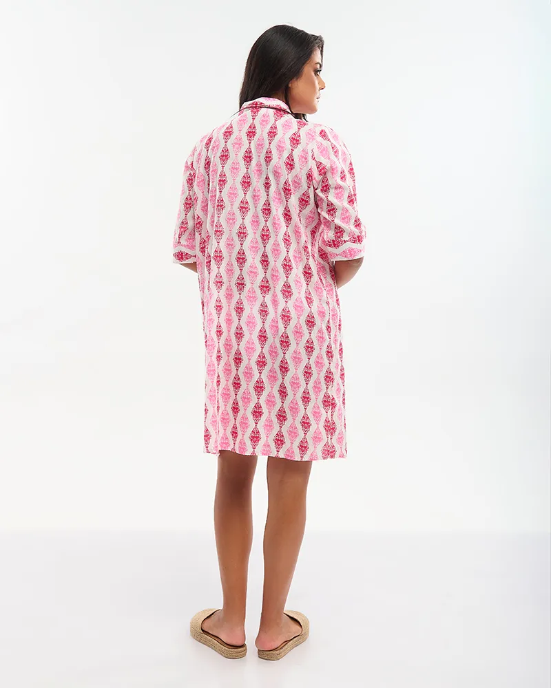 ΚΑΦΤΑΝΙ/ΠΟΥΚΑΜΙΣΑ ΚΟΝΤΗ ΚΟΚΚΙΝΟ/ΡΟΖ/ΛΕΥΚΟ ΜΕ ΚΕΝΤΗΤΕΣ ΛΕΠΤΟΜΕΡΕΙΕΣ ΚΑΙ ΧΑΝΤΡΕΣ ONE SIZE (100% COTTON)