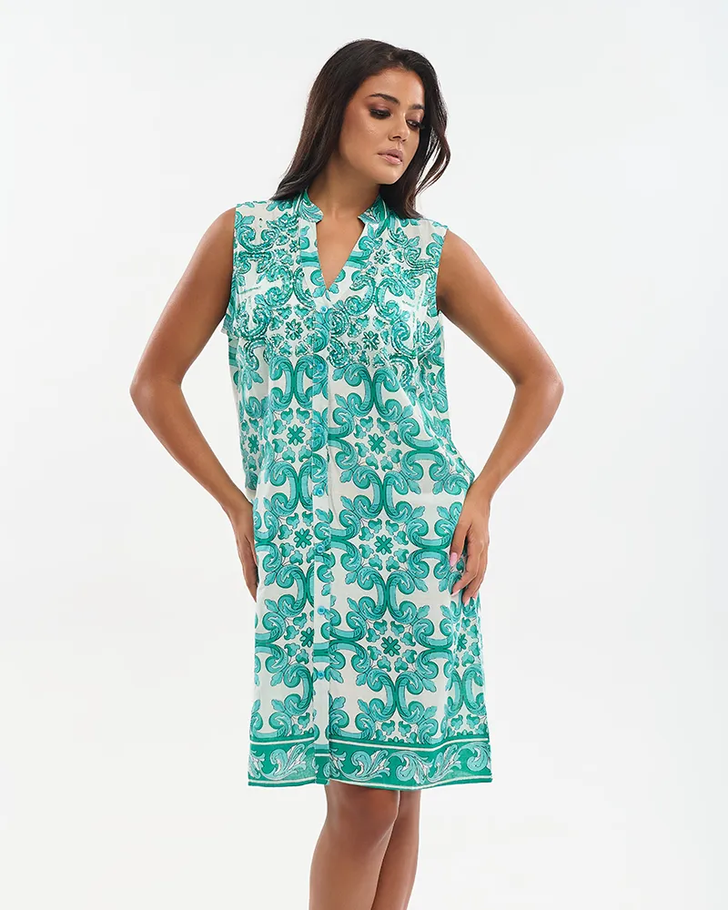 ΦΟΡΕΜΑ ΚΟΝΤΟ ΑΜΑΝΙΚΟ ΠΡΑΣΙΝΟ ΜΕ ΚΕΝΤΗΤΕΣ ΛΕΠΤΟΜΕΡΕΙΕΣ ΚΑΙ ΧΑΝΤΡΕΣ ONE SIZE (100% COTTON)