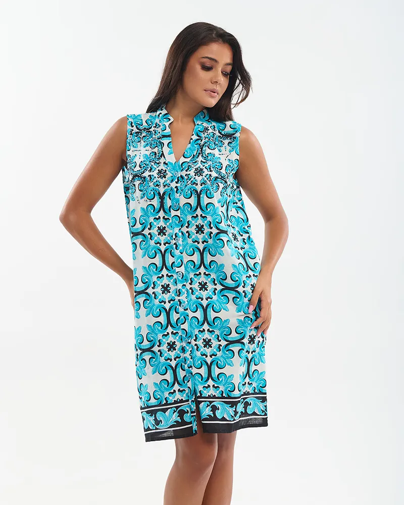 ΦΟΡΕΜΑ ΚΟΝΤΟ ΑΜΑΝΙΚΟ ΤΙΡΚΟΥΑΖ ΜΕ ΚΕΝΤΗΤΕΣ ΛΕΠΤΟΜΕΡΕΙΕΣ ΚΑΙ ΧΑΝΤΡΕΣ ONE SIZE (100% COTTON)