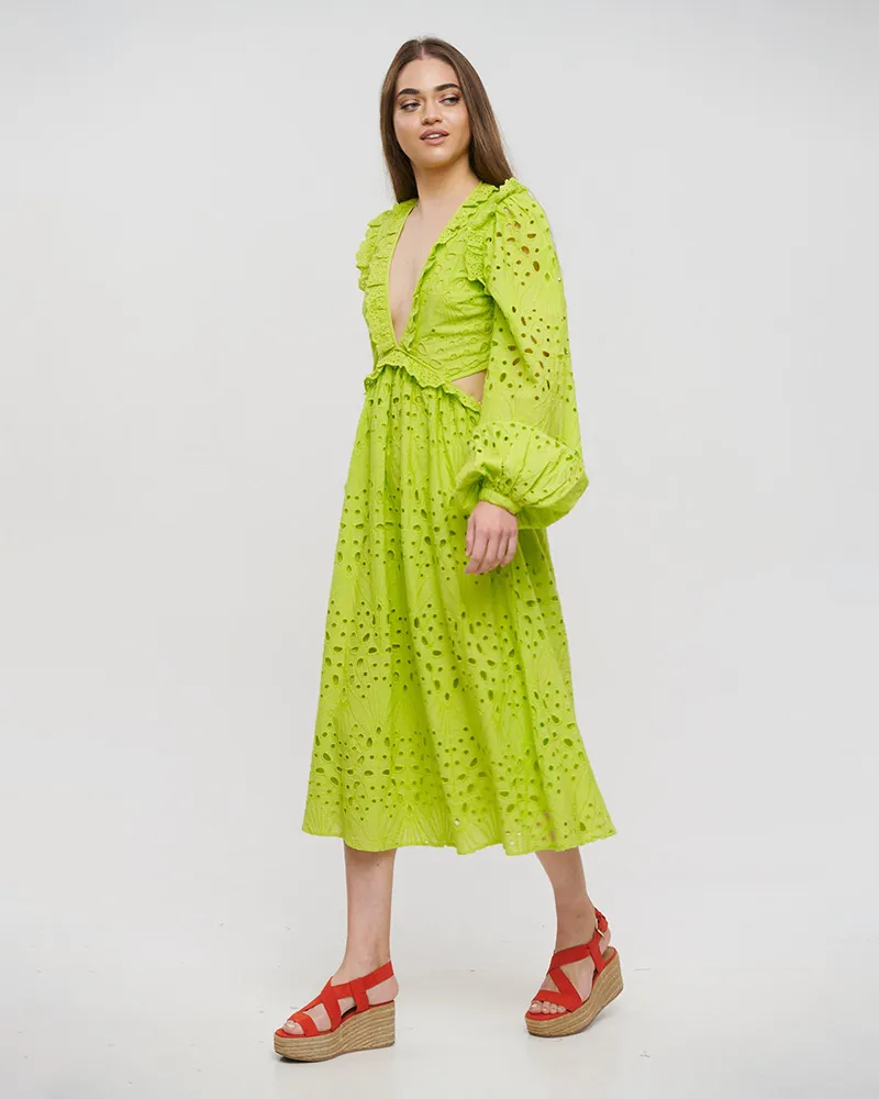 ΦΟΡΕΜΑ ΜΑΚΡΥ ΜΑΚΡΥΜΑΝΙΚΟ ΜΕ ΑΝΟΙΓΜΑ ΣΤΗΝ ΠΛΑΤΗ ΚΙΠΟΥΡ ΣΕ ΛΑΙΜ ΧΡΩΜΑ ONE SIZE(100% COTTON)