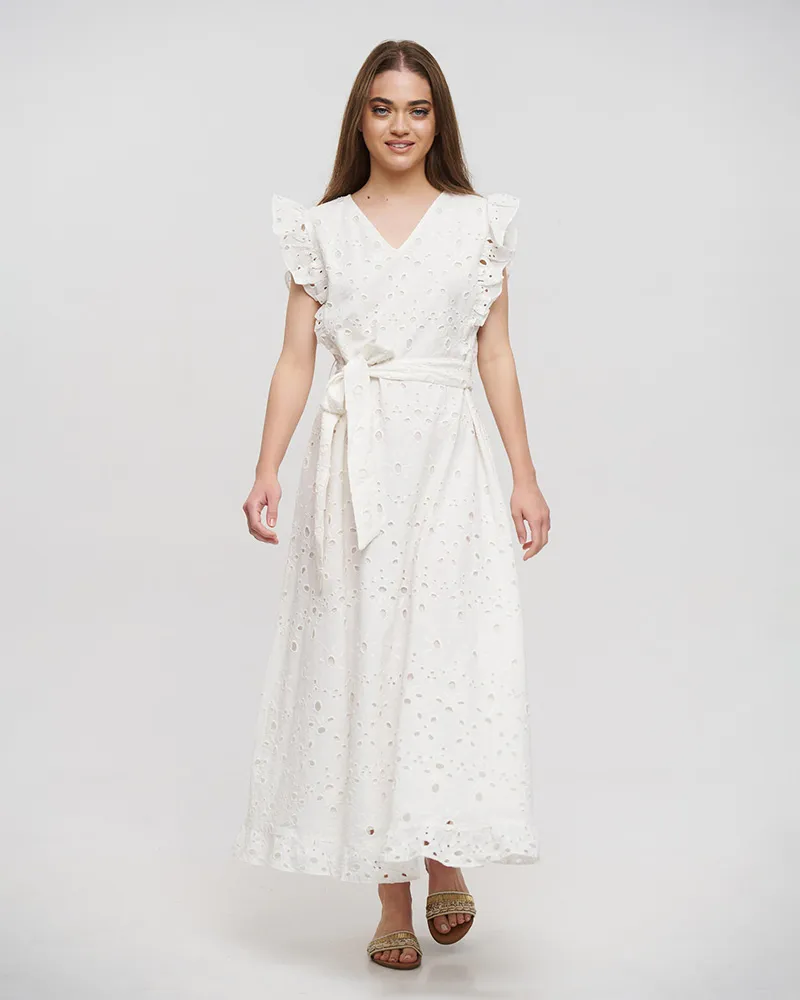 ΦΟΡΕΜΑ ΜΑΚΡΥ ΑΜΑΝΙΚΟ ΚIΠΟΥΡ ΣΕ ΛΕΥΚΟ ΧΡΩΜΑ ΜΕ ΖΩΝΑΚΙ Ι  ΚΑΙ ΒΟΛΑΝ ONE SIZE(100% COTTON)