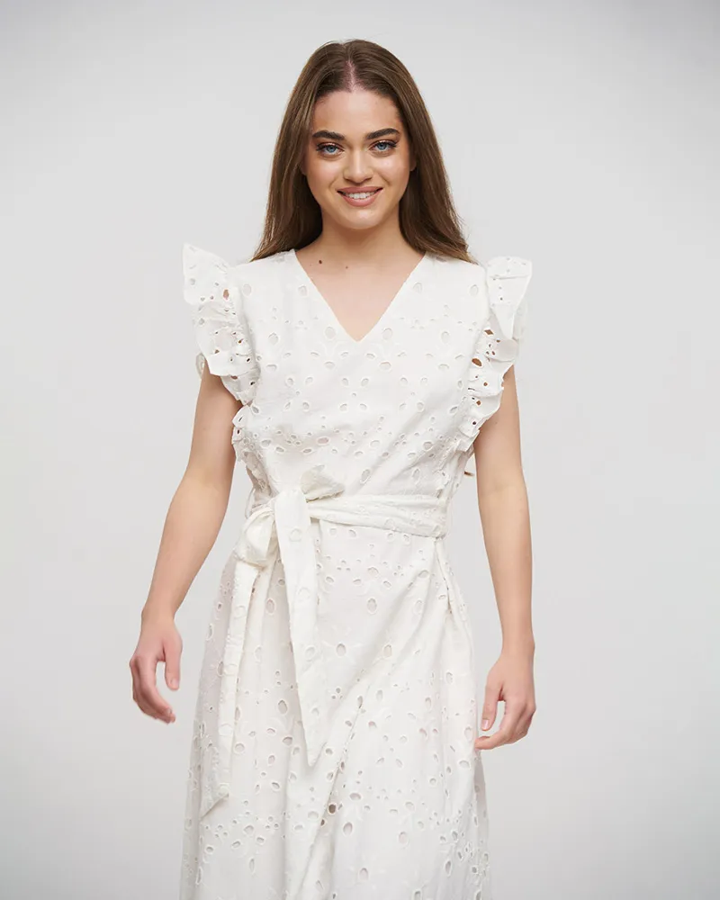 ΦΟΡΕΜΑ ΜΑΚΡΥ ΑΜΑΝΙΚΟ ΚIΠΟΥΡ ΣΕ ΛΕΥΚΟ ΧΡΩΜΑ ΜΕ ΖΩΝΑΚΙ Ι  ΚΑΙ ΒΟΛΑΝ ONE SIZE(100% COTTON)