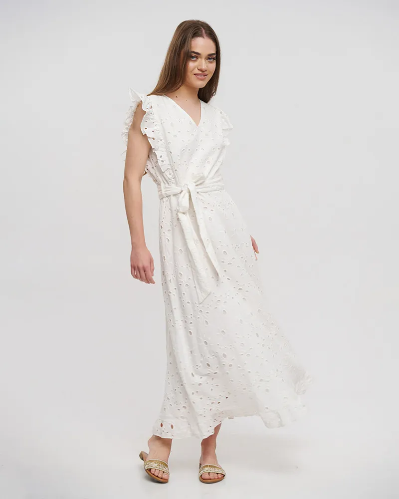 ΦΟΡΕΜΑ ΜΑΚΡΥ ΑΜΑΝΙΚΟ ΚIΠΟΥΡ ΣΕ ΛΕΥΚΟ ΧΡΩΜΑ ΜΕ ΖΩΝΑΚΙ Ι  ΚΑΙ ΒΟΛΑΝ ONE SIZE(100% COTTON)