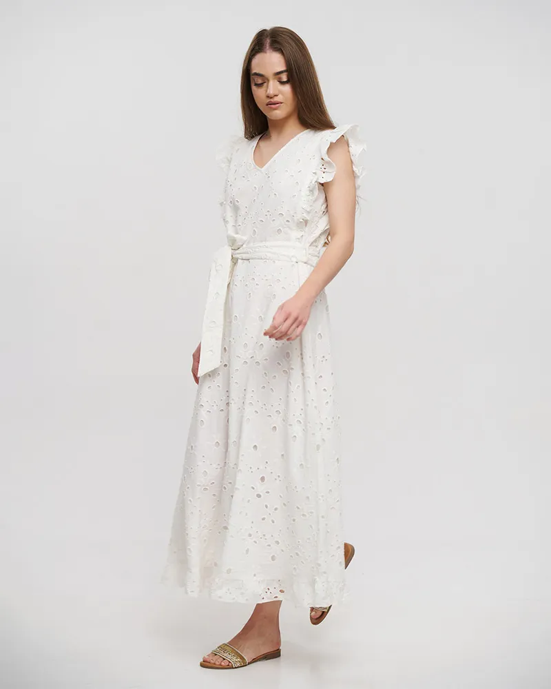 ΦΟΡΕΜΑ ΜΑΚΡΥ ΑΜΑΝΙΚΟ ΚIΠΟΥΡ ΣΕ ΛΕΥΚΟ ΧΡΩΜΑ ΜΕ ΖΩΝΑΚΙ Ι  ΚΑΙ ΒΟΛΑΝ ONE SIZE(100% COTTON)