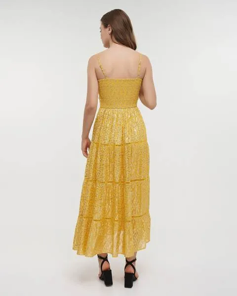 ΦΟΡΕΜΑ ΜΑΚΡΥ ΑΜΑΝΙΚΟ ΚΙΤΡΙΝΟ ΜΟΥΣΤΑΡΔΙ ΜΕ ΧΡΥΣΕΣ ΛΕΠΤΟΜΕΡΕΙΕΣ ONE SIZE (100% VISCOSE)