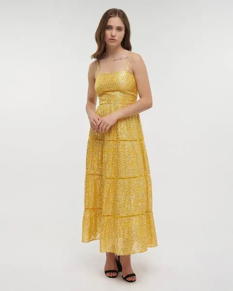 ΦΟΡΕΜΑ ΜΑΚΡΥ ΑΜΑΝΙΚΟ ΚΙΤΡΙΝΟ ΜΟΥΣΤΑΡΔΙ ΜΕ ΧΡΥΣΕΣ ΛΕΠΤΟΜΕΡΕΙΕΣ ONE SIZE (100% VISCOSE)