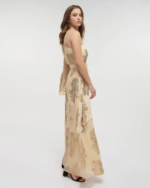 ΦΟΡΕΜΑ ΜΑΚΡΥ ΜΕ 1 ΩΜΟ ΜΠΕΖ ΜΕ ΧΡΥΣΕΣ ΛΕΠΤΟΜΕΡΕΙΕΣ ΚΑΙ ΖΩΝΗ ONE SIZE (100% VISCOSE)