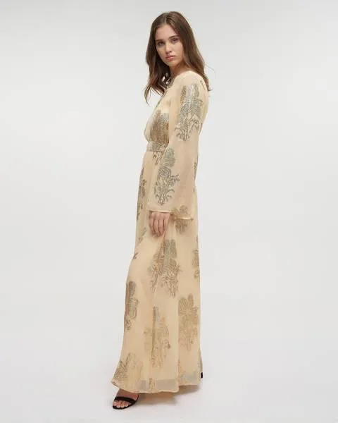 ΦΟΡΕΜΑ ΜΑΚΡΥ ΜΕ 1 ΩΜΟ ΜΠΕΖ ΜΕ ΧΡΥΣΕΣ ΛΕΠΤΟΜΕΡΕΙΕΣ ΚΑΙ ΖΩΝΗ ONE SIZE (100% VISCOSE)