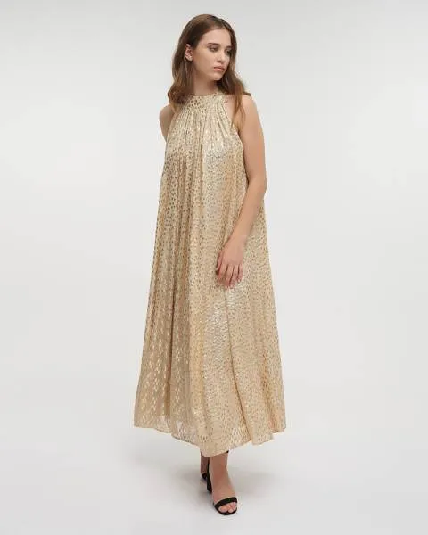 ΦΟΡΕΜΑ ΜΑΚΡΥ ΑΜΑΝΙΚΟ ΜΠΕΖ ΜΕ ΧΡΥΣΕΣ ΛΕΠΤΟΜΕΡΕΙΕΣ ONE SIZE (100% VISCOSE)