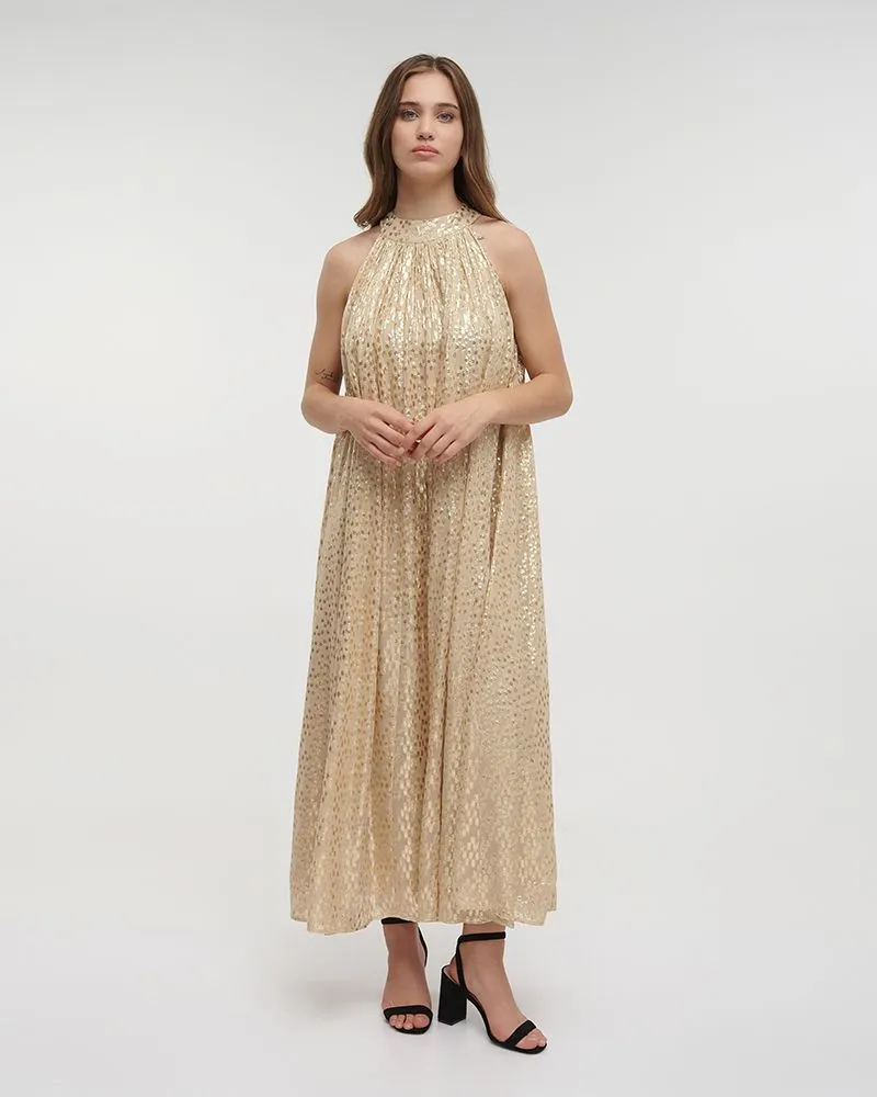 ΦΟΡΕΜΑ ΜΑΚΡΥ ΑΜΑΝΙΚΟ ΜΠΕΖ ΜΕ ΧΡΥΣΕΣ ΛΕΠΤΟΜΕΡΕΙΕΣ ONE SIZE (100% VISCOSE)