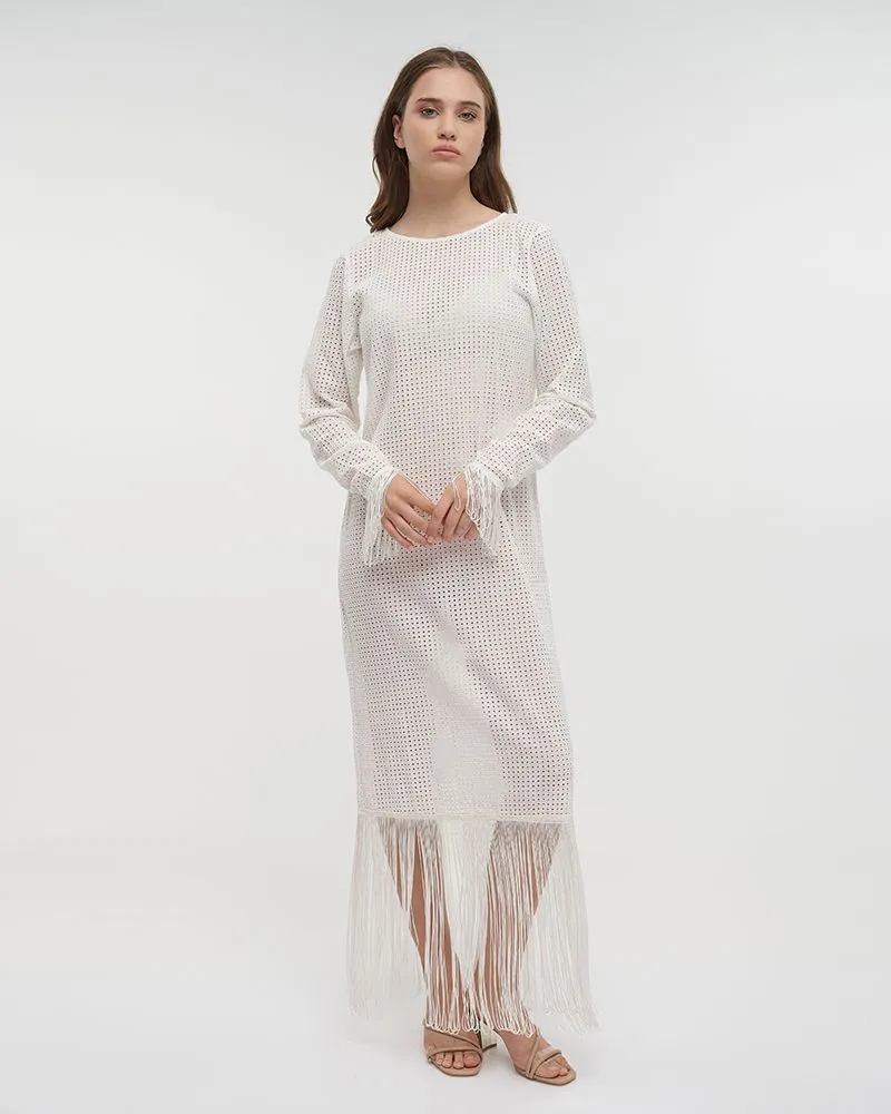 ΦΟΡΕΜΑ ΜΑΚΡΥ ΜΕ ΜΑΚΡΥ ΜΑΝΙΚΙ ΚΑΙ ΚΡΟΣΙΑ ΣΕ ΛΕΥΚΟ ΧΡΩΜΑ ONE SIZE (100% COTTON)