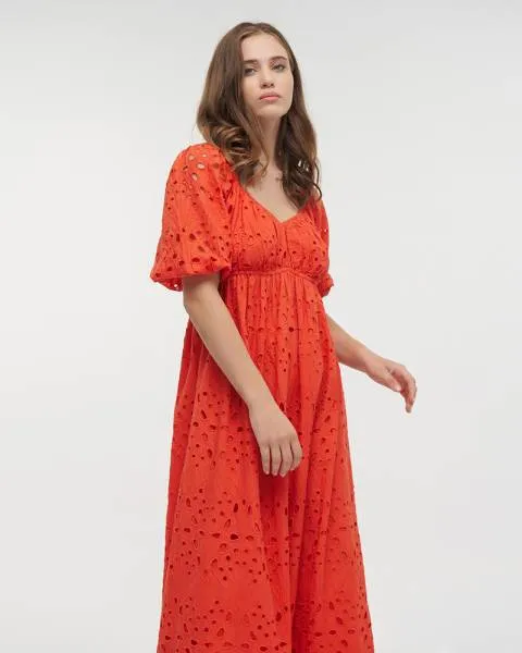 ΦΟΡΕΜΑ ΜΑΚΡΥ ΜΕ ΚΟΝΤΟ ΜΑΝΙΚΙ ΚΟΚΚΙΝΟ/ΠΟΡΤΟΚΑΛΙ ΚΙΠΟΥΡ ONE SIZE (100% COTTON)