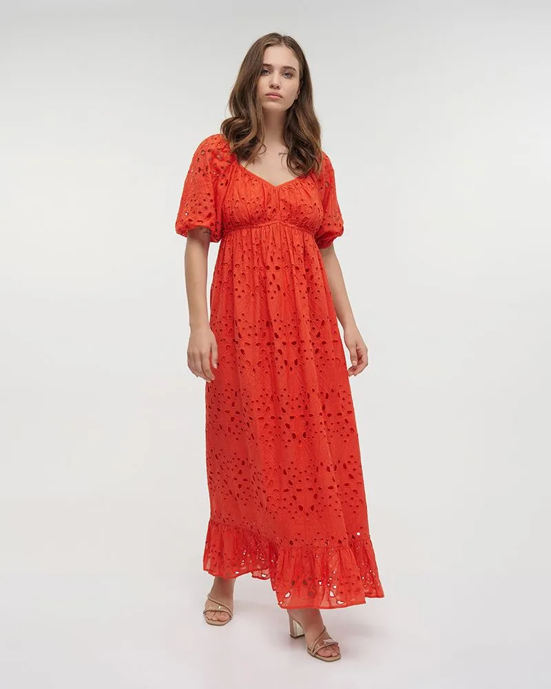 ΦΟΡΕΜΑ ΜΑΚΡΥ ΜΕ ΚΟΝΤΟ ΜΑΝΙΚΙ ΚΟΚΚΙΝΟ/ΠΟΡΤΟΚΑΛΙ ΚΙΠΟΥΡ ONE SIZE (100% COTTON)