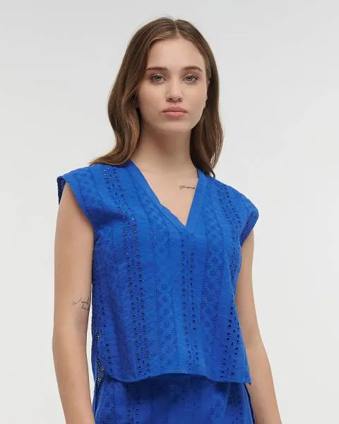 S/2 ΤΟΠ ΑΜΑΝΙΚΟ ΚΑΙ ΠΑΝΤΕΛΟΝΑ ΜΠΛΕ ΚΙΠΟΥΡ S/M (100% COTTON)