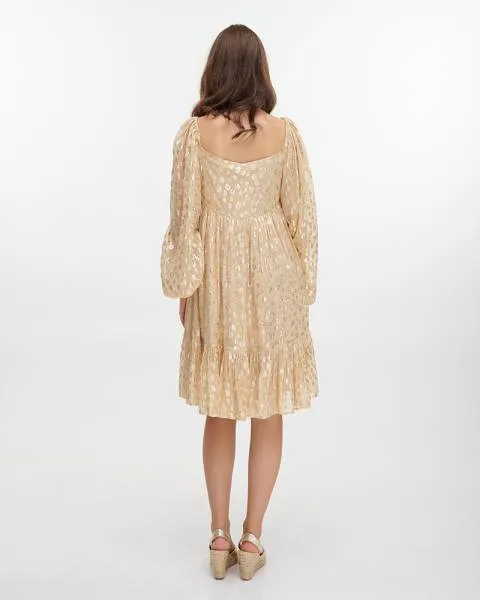 ΦΟΡΕΜΑ ΚΟΝΤΟ ΜΕ ΜΑΚΡΥ ΜΑΝΙΚΙ ΜΠΕΖ ΜΕ ΧΡΥΣΕΣ ΛΕΠΤΟΜΕΡΕΙΕΣ ONE SIZE (100% VISCOSE)