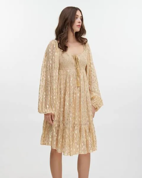 ΦΟΡΕΜΑ ΚΟΝΤΟ ΜΕ ΜΑΚΡΥ ΜΑΝΙΚΙ ΜΠΕΖ ΜΕ ΧΡΥΣΕΣ ΛΕΠΤΟΜΕΡΕΙΕΣ ONE SIZE (100% VISCOSE)