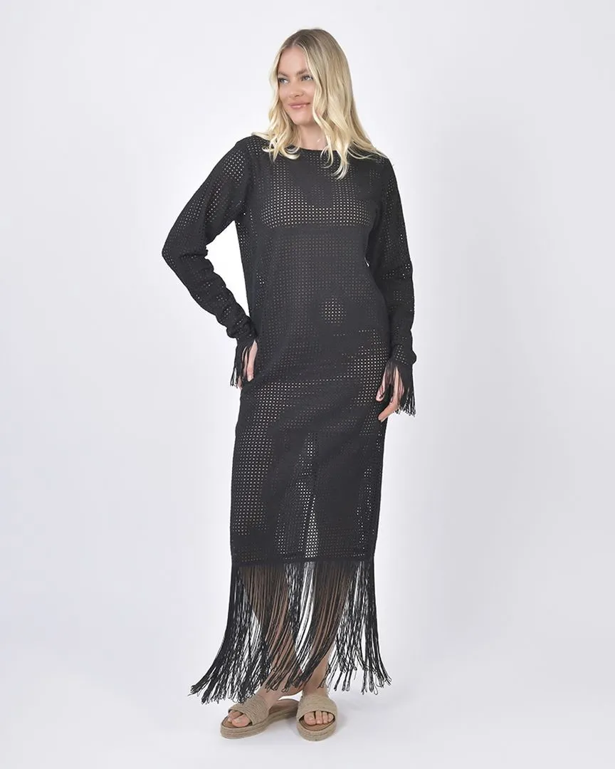 ΦΟΡΕΜΑ ΜΑΚΡΥ ΜΕ ΜΑΚΡΥ ΜΑΝΙΚΙ ΚΑΙ ΚΡΟΣΙΑ ΣΕ ΜΑΥΡΟ ΧΡΩΜΑ ONE SIZE (100% COTTON)