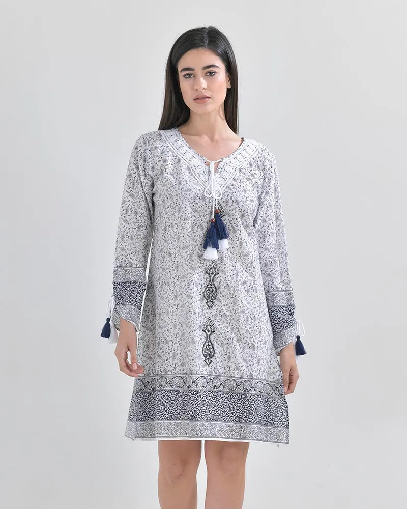TUNIC ΛΕΥΚΗ ΜΕ ΜΠΛΕ ΣΧΕΔΙΑ M/L (100% COTTON) TUNIC ΛΕΥΚΗ ΜΕ ΜΠΛΕ ΣΧΕΔΙΑ M/L (100% COTTON)