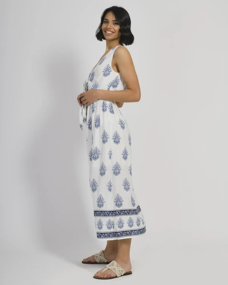 ΦΟΡΕΜΑ AMANIKO ΑΣΠΡΟ ΜΕ ΜΠΛΕ ΣΧΕΔΙΑ S/M (100% COTTON)