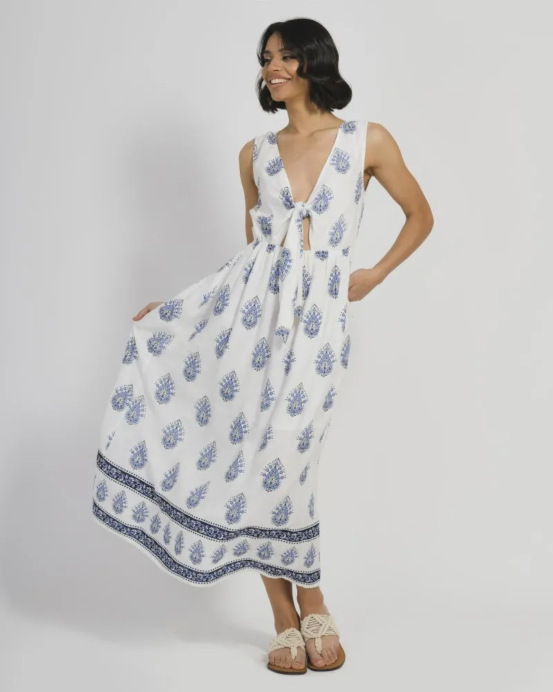 ΦΟΡΕΜΑ AMANIKO ΑΣΠΡΟ ΜΕ ΜΠΛΕ ΣΧΕΔΙΑ S/M (100% COTTON)