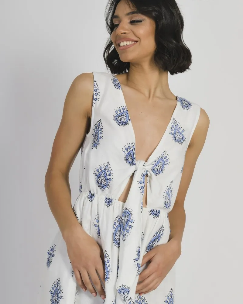 ΦΟΡΕΜΑ AMANIKO ΑΣΠΡΟ ΜΕ ΜΠΛΕ ΣΧΕΔΙΑ S/M (100% COTTON)