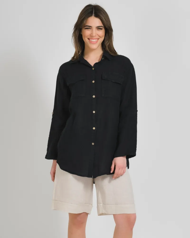 ΠΟΥΚΑΜΙΣΟ ΣΕ ΜΑΥΡΟ ΧΡΩΜΑ ONE SIZE (100% LINEN)