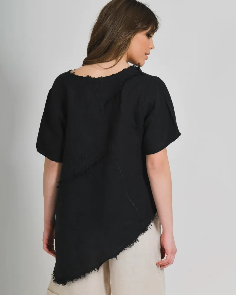 ΜΠΛΟΥΖΑ ΚΟΝΤΟΜΑΝΙΚΗ ΣΕ ΜΑΥΡΟ ΧΡΩΜΑ ONE SIZE (100% LINEN)