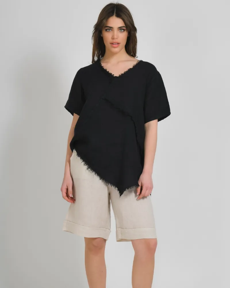 ΜΠΛΟΥΖΑ ΚΟΝΤΟΜΑΝΙΚΗ ΣΕ ΜΑΥΡΟ ΧΡΩΜΑ ONE SIZE (100% LINEN)