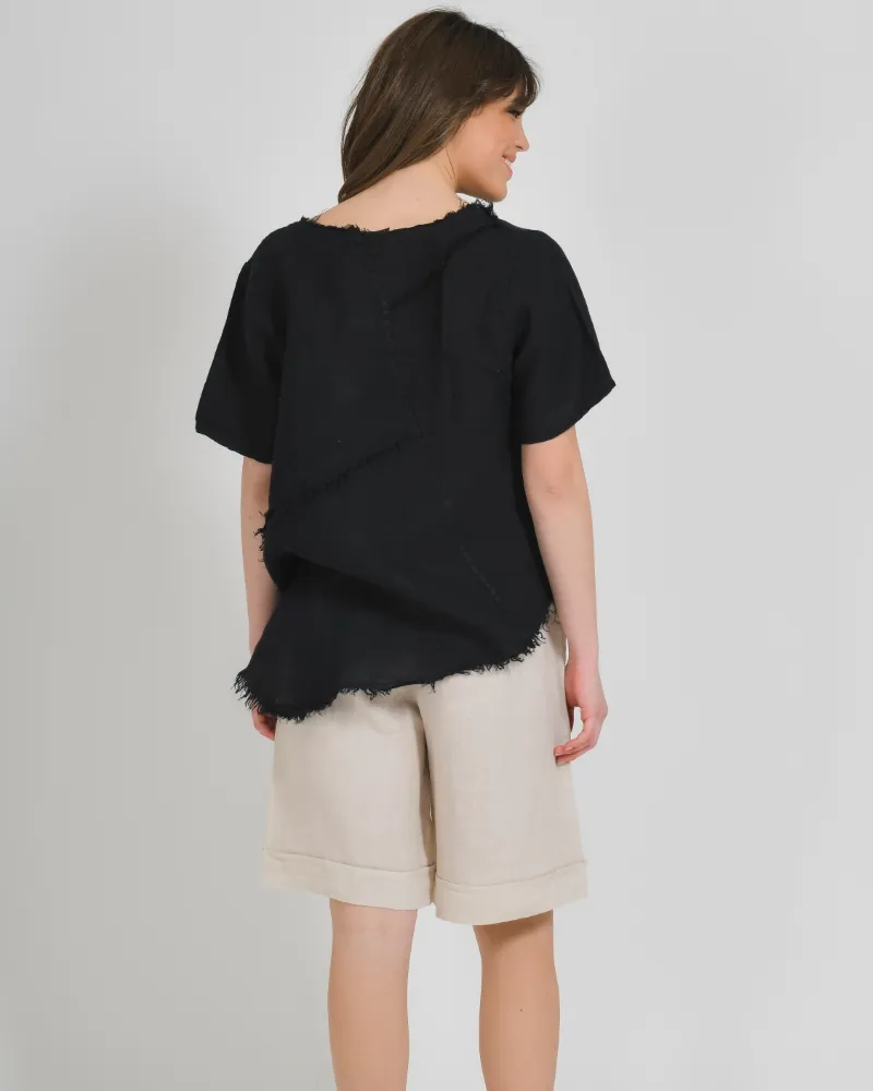 ΜΠΛΟΥΖΑ ΚΟΝΤΟΜΑΝΙΚΗ ΣΕ ΜΑΥΡΟ ΧΡΩΜΑ ONE SIZE (100% LINEN)