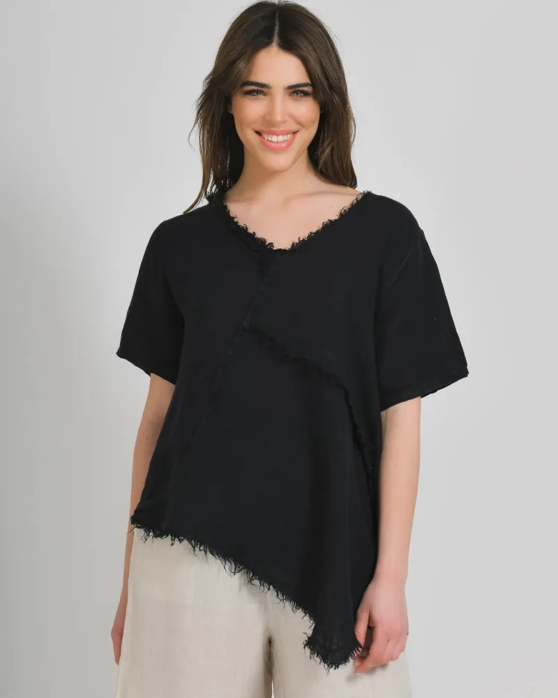 ΜΠΛΟΥΖΑ ΚΟΝΤΟΜΑΝΙΚΗ ΣΕ ΜΑΥΡΟ ΧΡΩΜΑ ONE SIZE (100% LINEN)