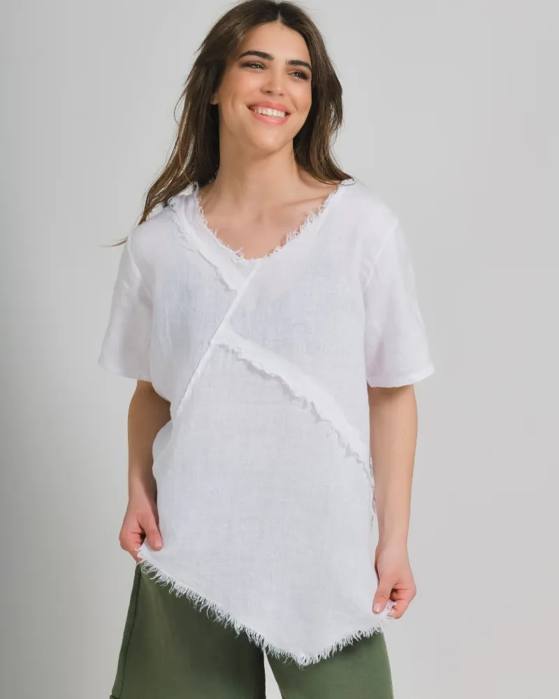 ΜΠΛΟΥΖΑ ΚΟΝΤΟΜΑΝΙΚΗ ΣΕ ΛΕΥΚΗ ΧΡΩΜΑ ONE SIZE (100% LINEN)