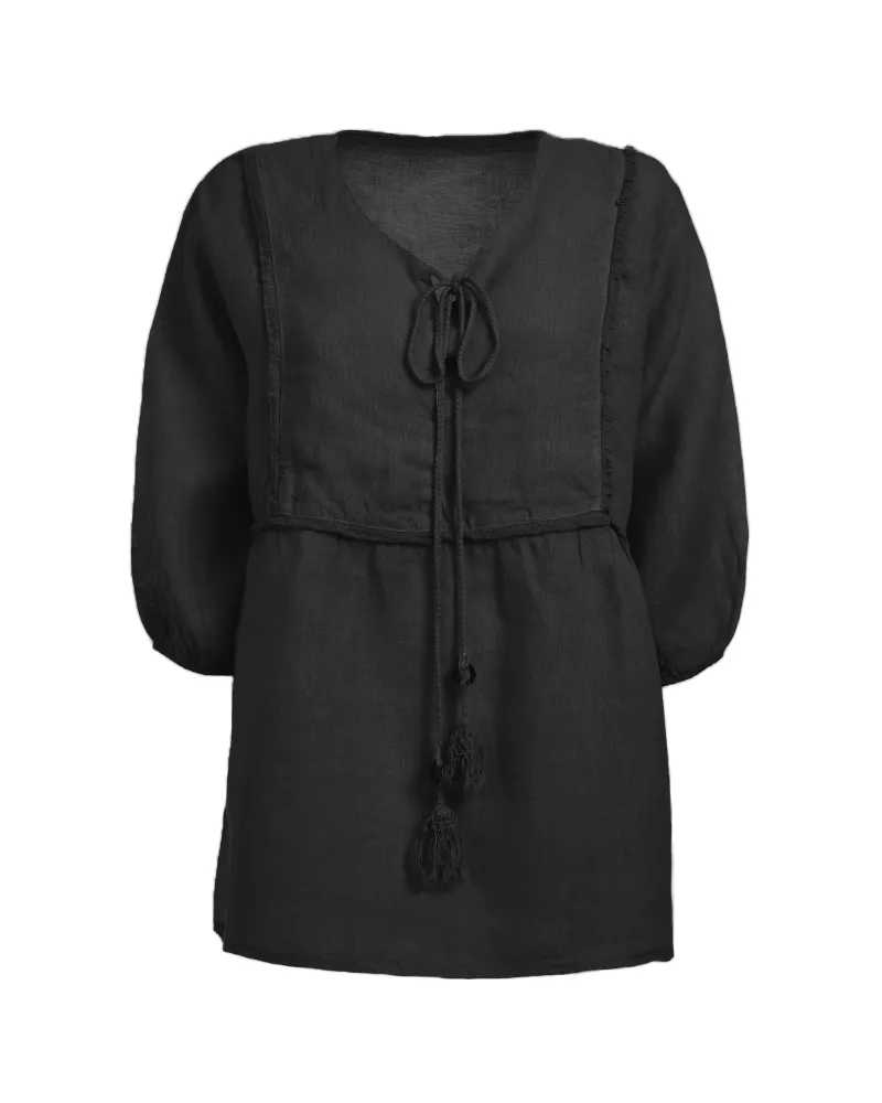ΜΠΛΟΥΖΑ ΚΟΝΤΟΜΑΝΙΚΗ ΜΕ ΚΟΡΔΟΝΙΑ ΣΕ ΜΑΥΡΟ ΧΡΩΜΑ ONE SIZE (100% LINEN)