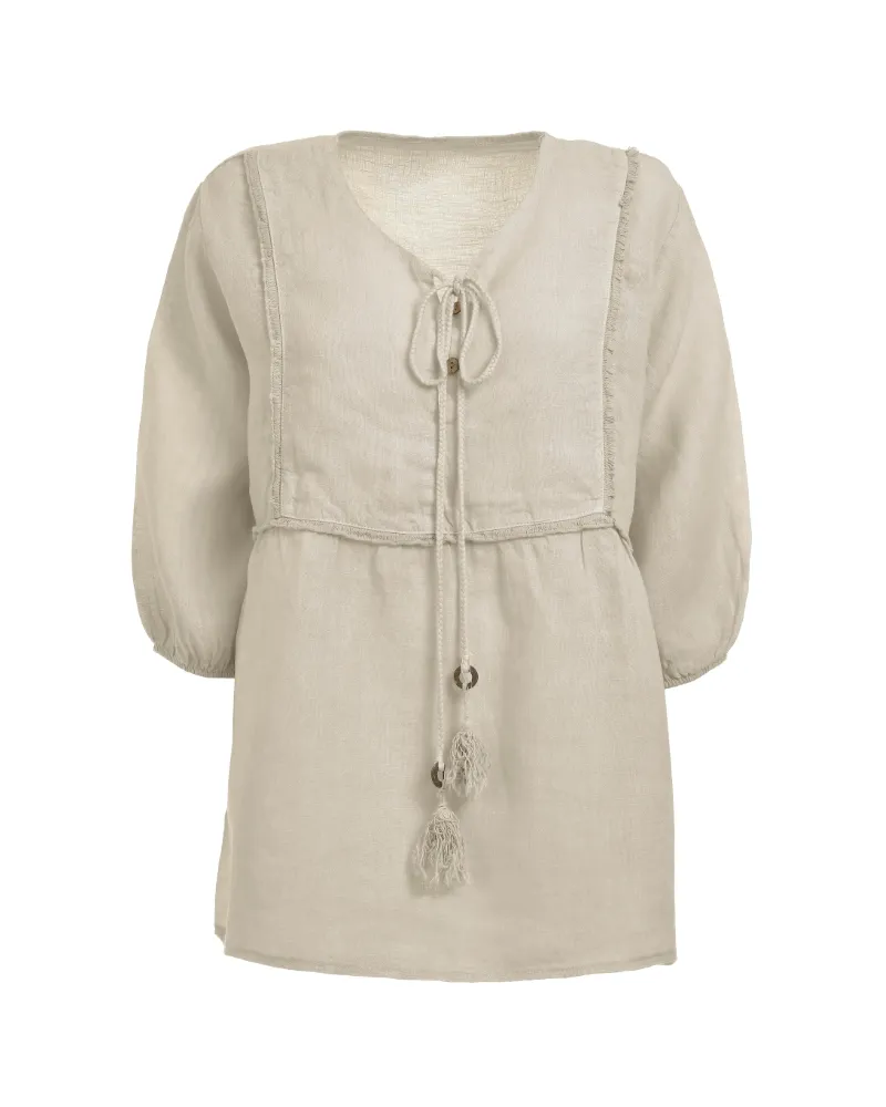 ΜΠΛΟΥΖΑ ΚΟΝΤΟΜΑΝΙΚΗ ΜΕ ΚΟΡΔΟΝΙΑ ΣΕ ΜΠΕΖ ΧΡΩΜΑ ONE SIZE (100% LINEN)