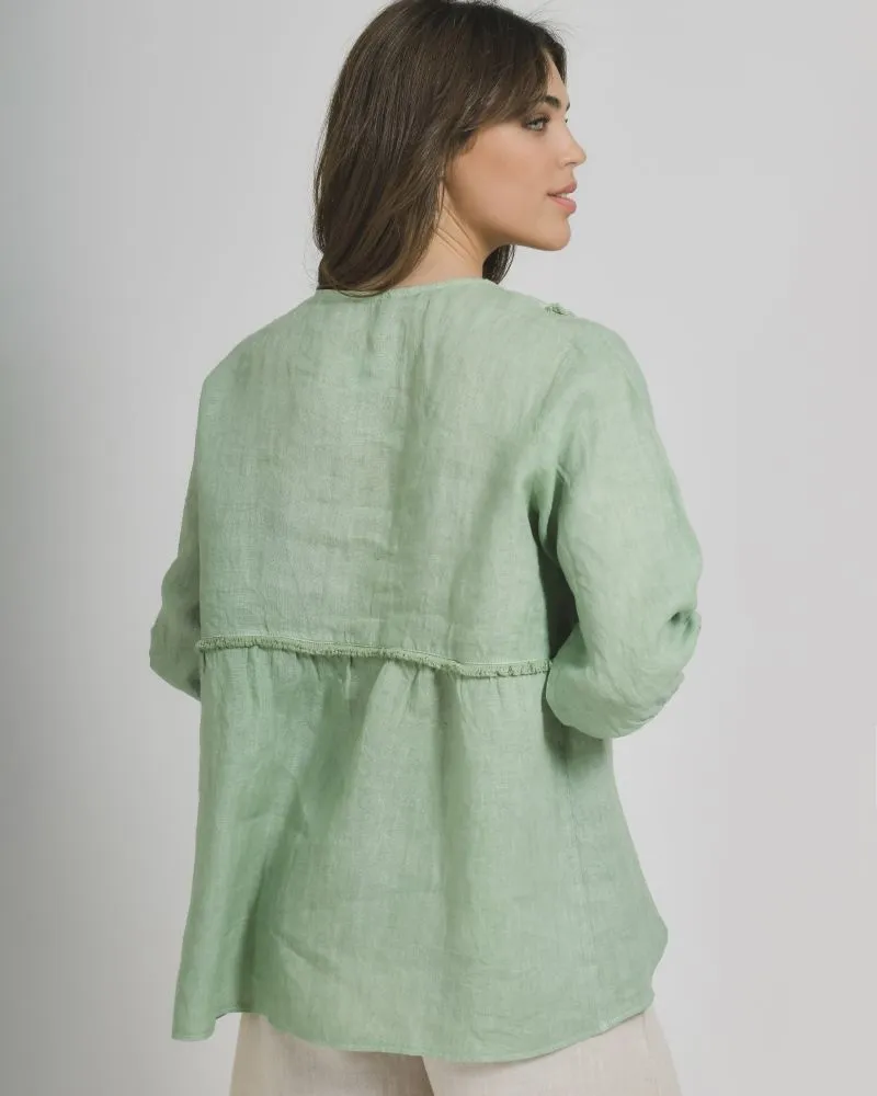 ΜΠΛΟΥΖΑ ΚΟΝΤΟΜΑΝΙΚΗ ΜΕ ΚΟΡΔΟΝΙΑ ΣΕ ΓΑΛΑΖΙΟ ΧΡΩΜΑ ONE SIZE (100% LINEN)