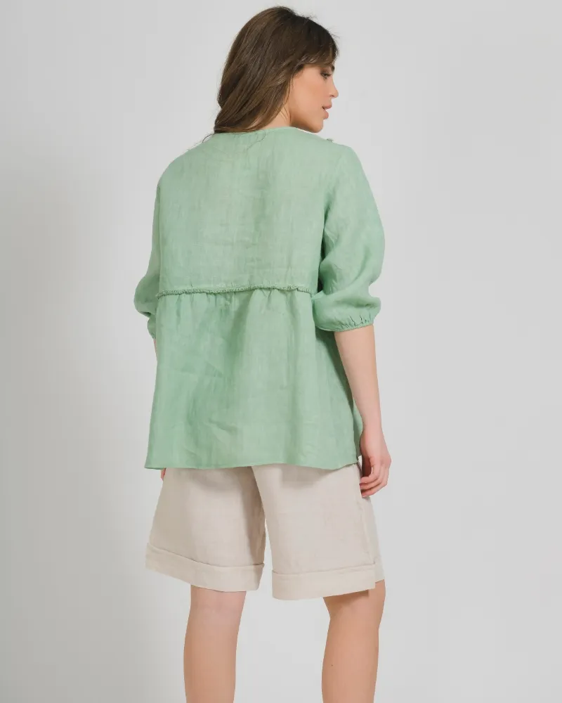 ΜΠΛΟΥΖΑ ΚΟΝΤΟΜΑΝΙΚΗ ΜΕ ΚΟΡΔΟΝΙΑ ΣΕ ΓΑΛΑΖΙΟ ΧΡΩΜΑ ONE SIZE (100% LINEN)