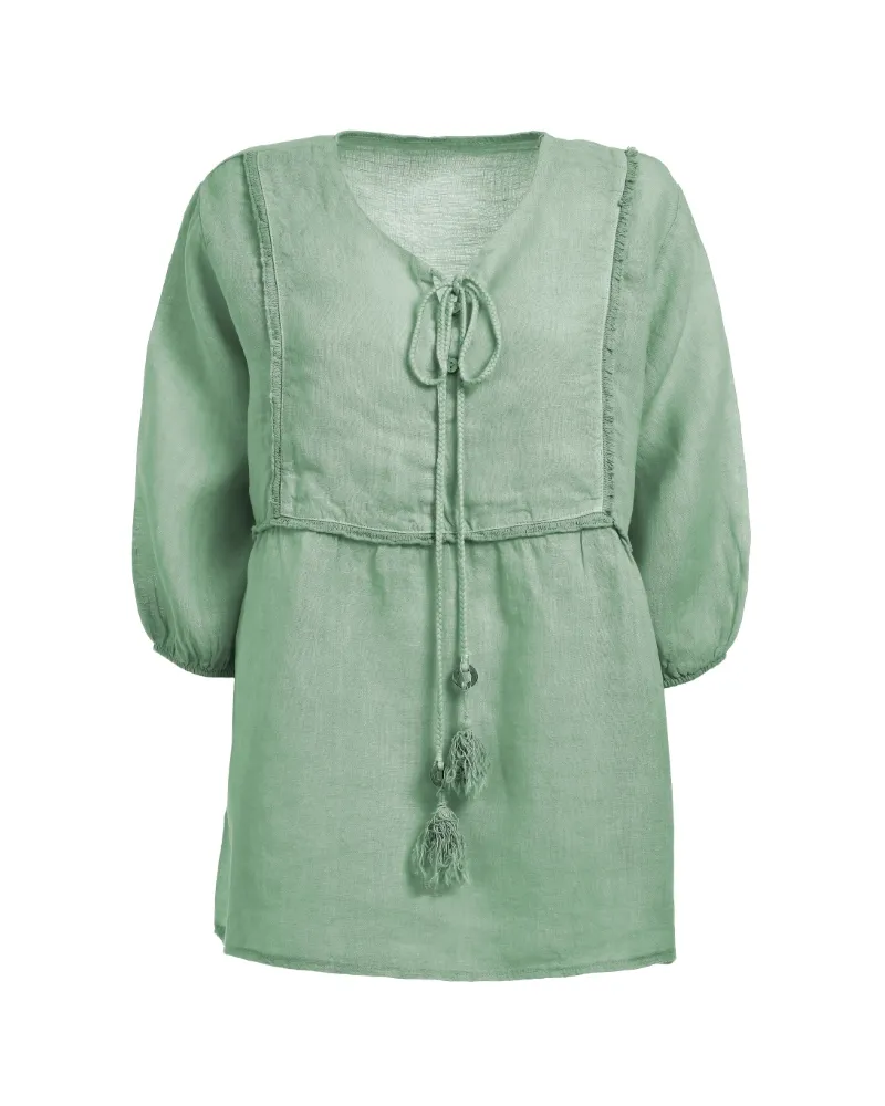 ΜΠΛΟΥΖΑ ΚΟΝΤΟΜΑΝΙΚΗ ΜΕ ΚΟΡΔΟΝΙΑ ΣΕ ΓΑΛΑΖΙΟ ΧΡΩΜΑ ONE SIZE (100% LINEN)