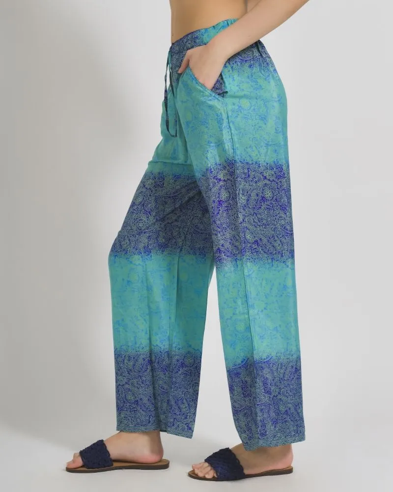 ΠΑΝΤΕΛΟΝΑ ΕΜΠΡΙΜΕ ΣΕ ΜΠΛΕ/ΠΡΑΣΙΝΟ ΧΡΩΜΑ ΜΕ ΣΧΕΔΙΑ ONE SIZE (28%SILK / 72% CREPE)