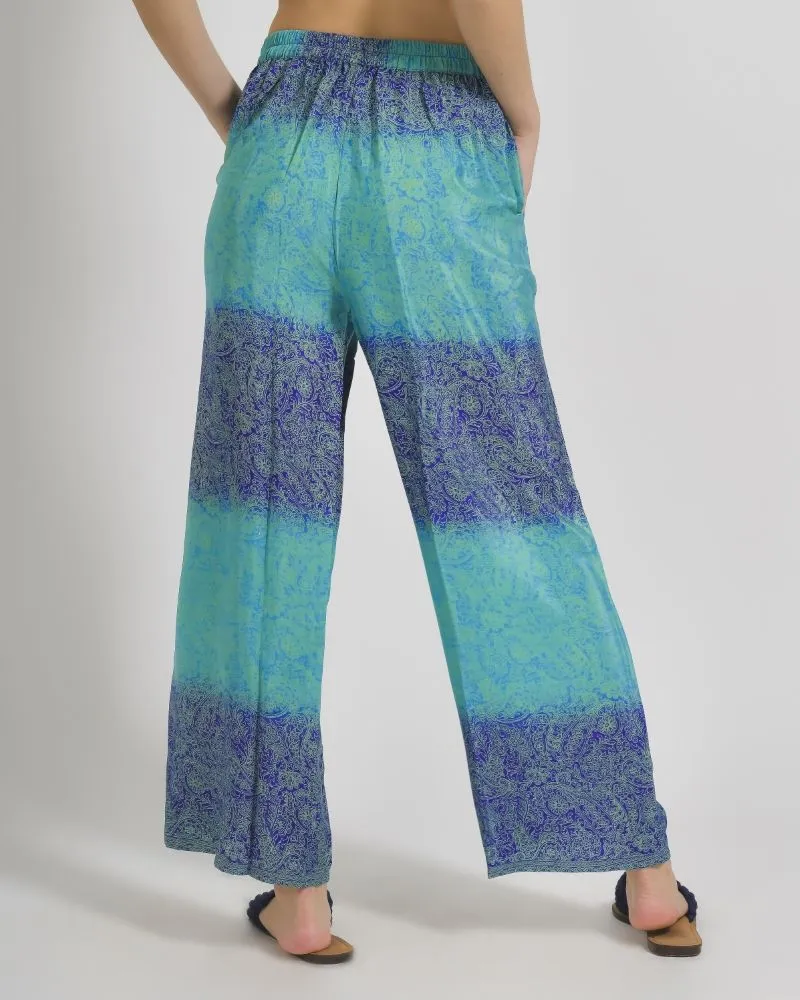 ΠΑΝΤΕΛΟΝΑ ΕΜΠΡΙΜΕ ΣΕ ΜΠΛΕ/ΠΡΑΣΙΝΟ ΧΡΩΜΑ ΜΕ ΣΧΕΔΙΑ ONE SIZE (28%SILK / 72% CREPE)