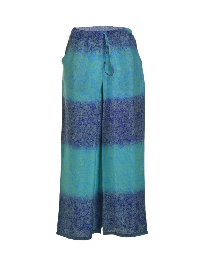 ΠΑΝΤΕΛΟΝΑ ΕΜΠΡΙΜΕ ΣΕ ΜΠΛΕ/ΠΡΑΣΙΝΟ ΧΡΩΜΑ ΜΕ ΣΧΕΔΙΑ ONE SIZE (28%SILK / 72% CREPE)