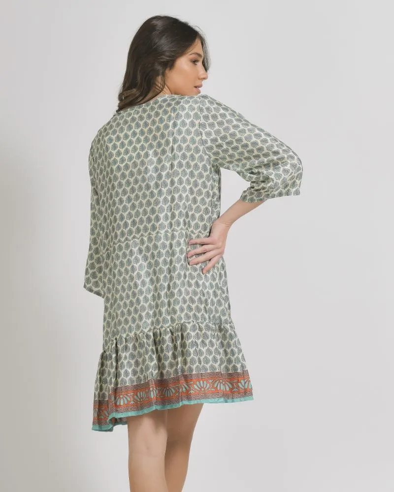 ΦΟΡΕΜΑ ΕΚΡΟΥ/ΧΑΚΙ/ΠΟΡΤΟΚΑΛΙ ΜΕ ΣΧΕΔΙΑ M/L (28%SILK /72% CREPE)