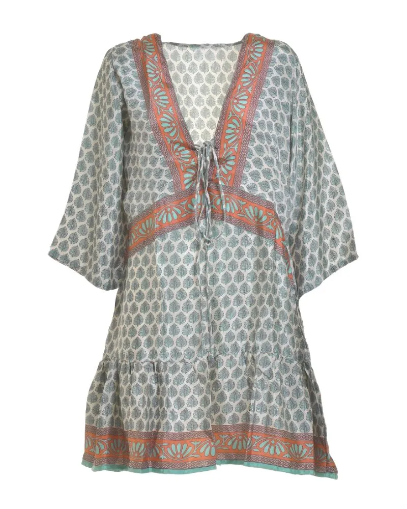 ΦΟΡΕΜΑ ΕΚΡΟΥ/ΧΑΚΙ/ΠΟΡΤΟΚΑΛΙ ΜΕ ΣΧΕΔΙΑ M/L (28%SILK /72% CREPE)