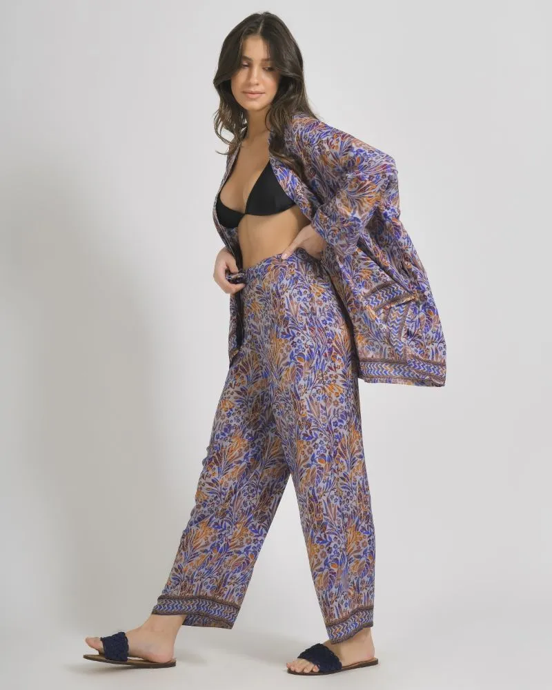 ΠΑΝΤΕΛΟΝΑ ΣΕ ΜΠΛΕ/ΠΟΡΤΟΚΑΛΙ ΧΡΩΜΑ ΜΕ ΣΧΕΔΙΑ ONE SIZE (28%SILK /72% CREPE)