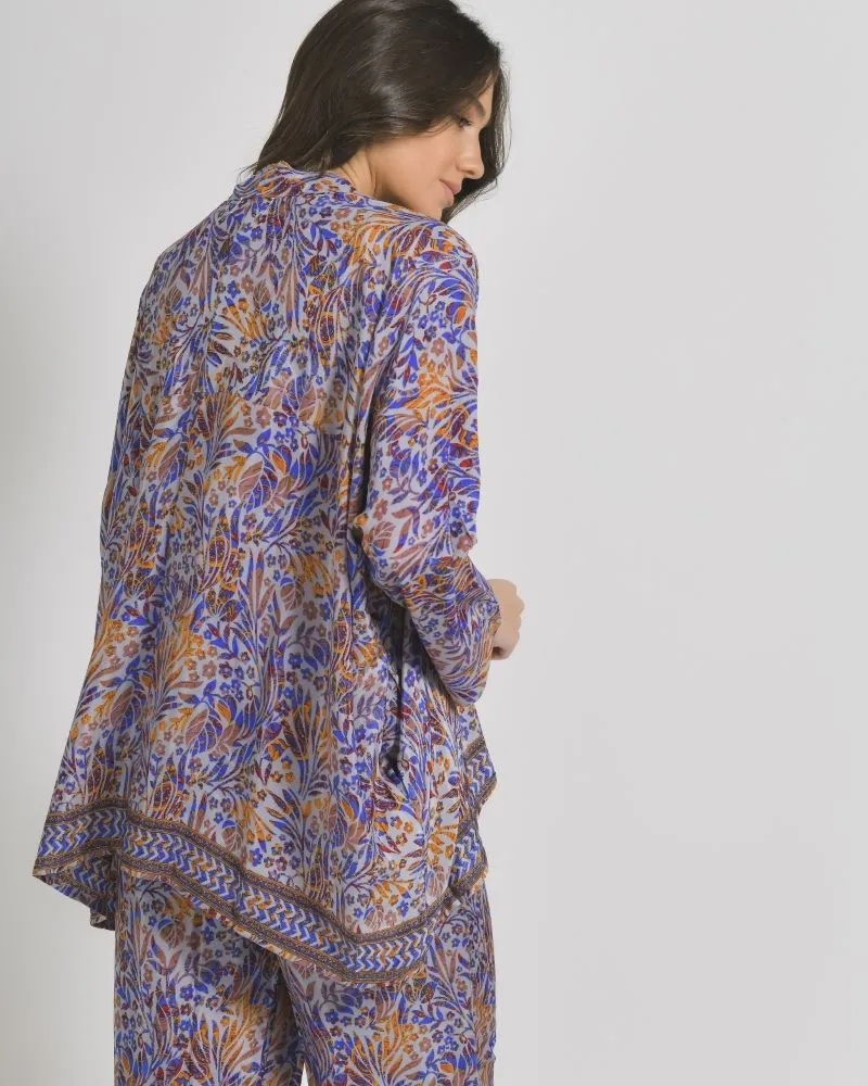 ΚΙΜΟΝΟ ΚΟΝΤΟ ΕΜΠΡΙΜΕ ΣΕ ΜΠΛΕ/ΠΟΡΤΟΚΑΛΙ ΧΡΩΜΑ ΜΕ ΣΧΕΔΙΑ ONE SIZE (28%SILK / 72% CREPE)