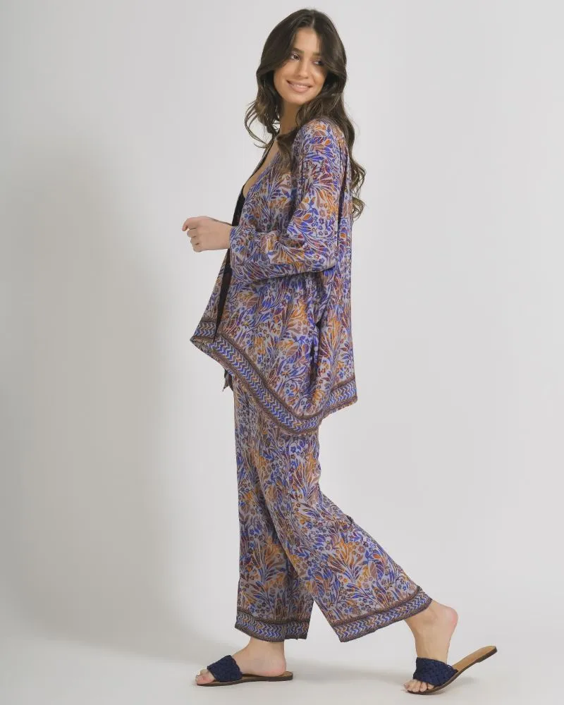 ΚΙΜΟΝΟ ΚΟΝΤΟ ΕΜΠΡΙΜΕ ΣΕ ΜΠΛΕ/ΠΟΡΤΟΚΑΛΙ ΧΡΩΜΑ ΜΕ ΣΧΕΔΙΑ ONE SIZE (28%SILK / 72% CREPE)