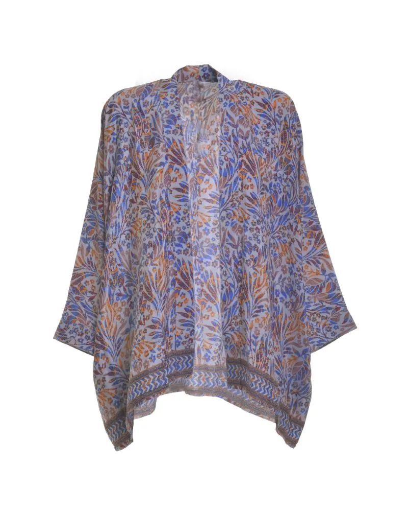 ΚΙΜΟΝΟ ΚΟΝΤΟ ΕΜΠΡΙΜΕ ΣΕ ΜΠΛΕ/ΠΟΡΤΟΚΑΛΙ ΧΡΩΜΑ ΜΕ ΣΧΕΔΙΑ ONE SIZE (28%SILK / 72% CREPE)