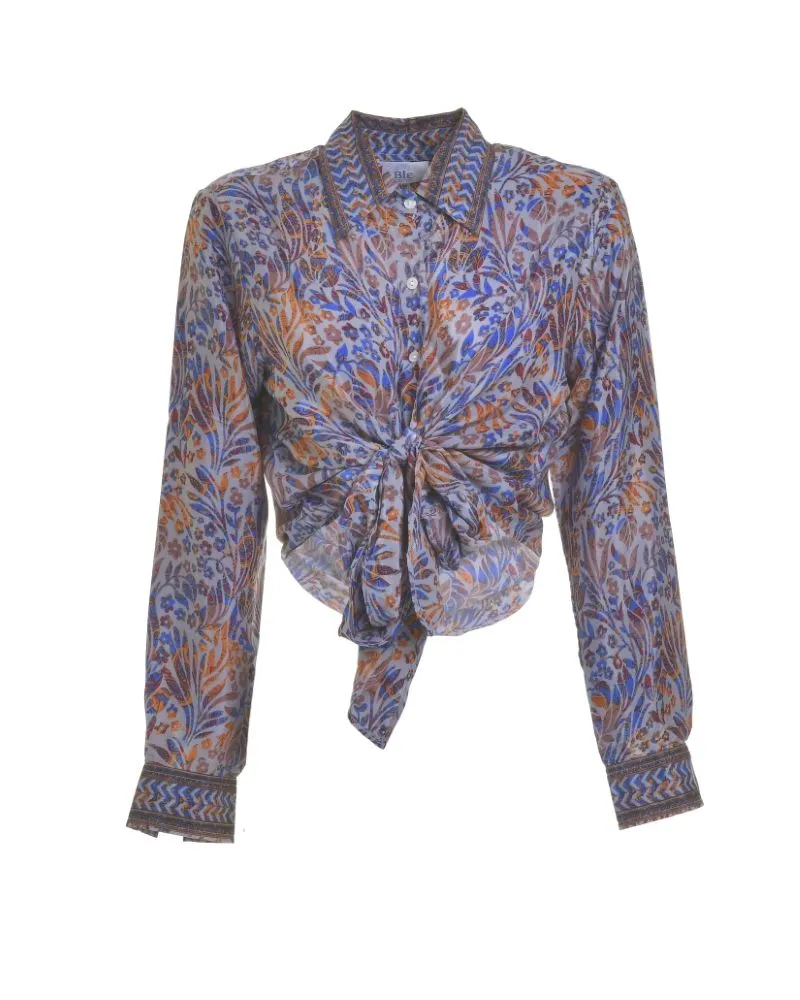 ΠΟΥΚΑΜΙΣΟ ΚΟΝΤΟ ΜΕ ΔΕΣΙΜΟ ΕΜΠΡΙΜΕ ΣΕ ΜΠΛΕ/ΠΟΡΤΟΚΑΛΙ ΧΡΩΜΑ ΜΕ ΣΧΕΔΙΑ ΜΑΚΡΥ ΜΑΝΙΚΙ S/M (28%SILK /72% CREPE)