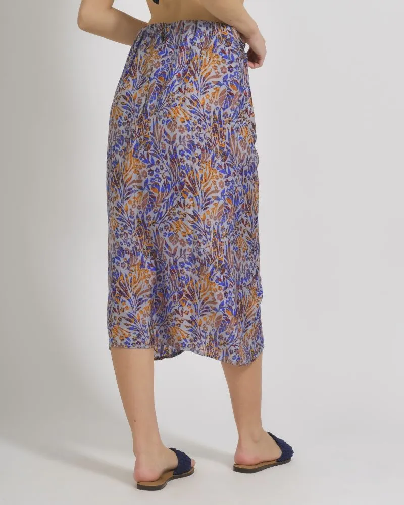 ΦΟΥΣΤΑ ΚΟΝΤΗ ΜΕ ΣΟΥΡΑ ΕΜΠΡΙΜΕ ΣΕ ΜΠΛΕ/ΠΟΡΤΟΚΑΛΙ ΧΡΩΜΑ ΜΕ ΣΧΕΔΙΑ S/M (28%SILK /72% CREPE)