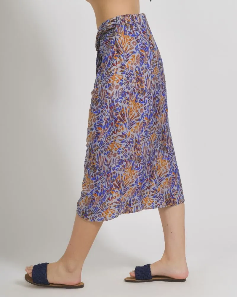 ΦΟΥΣΤΑ ΚΟΝΤΗ ΜΕ ΣΟΥΡΑ ΕΜΠΡΙΜΕ ΣΕ ΜΠΛΕ/ΠΟΡΤΟΚΑΛΙ ΧΡΩΜΑ ΜΕ ΣΧΕΔΙΑ M/L (28%SILK /72% CREPE)