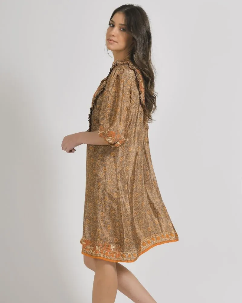 ΦΟΡΕΜΑ ΣΕ ΠΟΡΤΟΚΑΛΙ ΧΡΩΜΑ ΜΕ ΣΧΕΔΙΑ ΜΑΚΡΥ ΜΑΝΙΚΙ ONE SIZE (28%SILK / 72%CREPE)